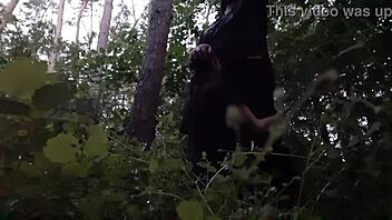 I meet my brunette friend in the forest for a secret outdoor adventure. We keep it hidden from her boyfriend to avoid getting caught.