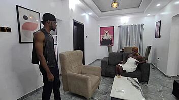 The eager housewife received fresh milk delivery from the local estate plumber in her kitchen