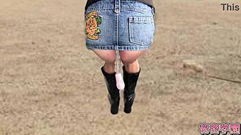 I climax with anal vibrator in miniskirt boots