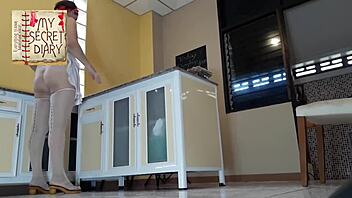 hey, watch this brunette milf cooking naked as a nudist housekeeper in the kitchen s2