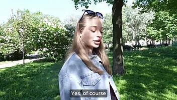 Whoa, this park flash casting call explodes into a steamy fuck with cute blondie and cumshot!