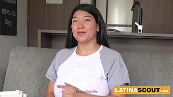 Massive tits latina slut gets her throat pounded rough in wild homemade casting session