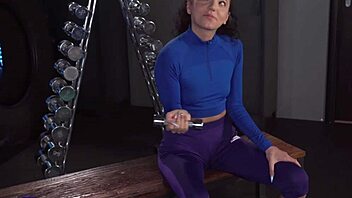 Teen rides big monster cock hard in gym POV blowjob and passionate sex