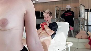 Hot Russian Blonde MILF in Femdom Roleplay Handcuffs and Waxes Male Dick Roughly with Sugarnadya and Tublancopapi