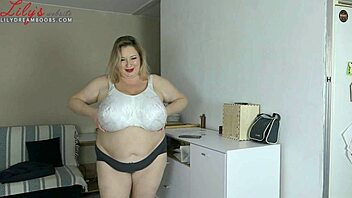 Huge bouncy natural tits jiggle wildly on this curvy bbw in a steamy pov session with her big ass and plump body on display.