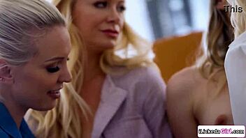 Lesbian doctor licks her teen 18+ client and milf in group hospital fingering session with kissing.