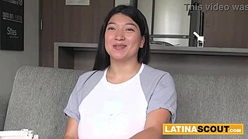 Massive tits latina slut gets her throat pounded rough in wild homemade casting session