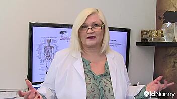 Blonde BBW cougar Pascal gets fucked hard doggystyle by doctor in office quickie session.