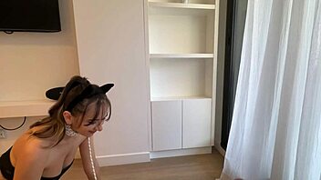 Sexy kitty teases with big natural tits before sucking a massive cock and swallowing cum in POV