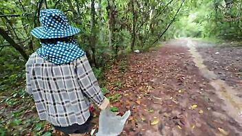 Thai Girl Picks Mushrooms In Forest And Flashes Cute Cosplay Outdoors!