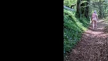 Girl explores nature by wanking outdoors in the forest