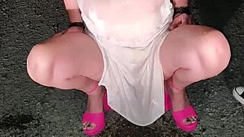 in a casual homemade scene, the mature milf becomes a human urinal in kinky bdsm play with golden shower fetish