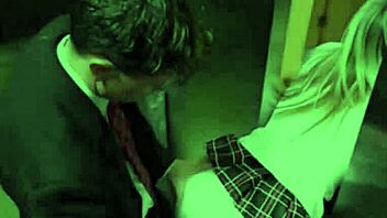 Imagine a petite blonde teen stuck in elevator doors, freely fucked by stranger with monster cock in taboo game