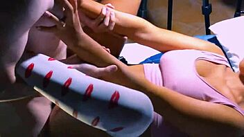 The student hooks up with her nerdy friend and enjoys a tight petite encounter in the room