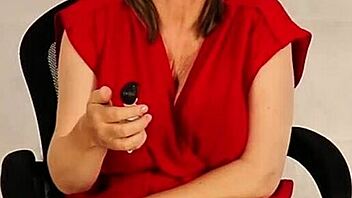 Busty giantess granny towers over tiny guy, playing with her huge natural tits in taboo homemade fun during old and young encounter.