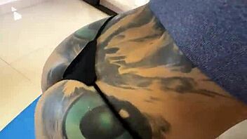 I FUCK my hairy neighbor during her workout with blowjob and small tits action.