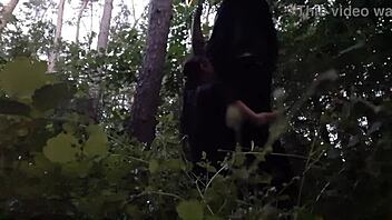 I meet my brunette friend in the forest for a secret outdoor adventure. We keep it hidden from her boyfriend to avoid getting caught.