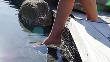 milf posing exposed with hot babes in amazing outdoor striptease 😍