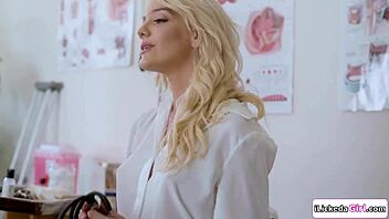 Lesbian doctor licks her teen 18+ client and milf in group hospital fingering session with kissing.