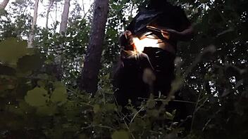 I meet my brunette friend in the forest for a secret outdoor adventure. We keep it hidden from her boyfriend to avoid getting caught.