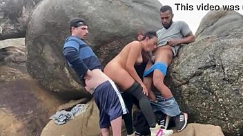 married latina amateur enjoys beach time with two african friends