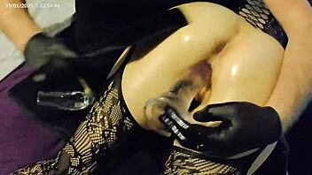 young slim girl experiments with various dildos in a playful solo session.