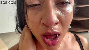 gorgeous petite latina gets facefucked hard, pukes everywhere, then rides that messy dick 😈🍆