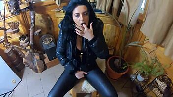 i love cumming all over my black down jacket and leather leggings so much