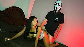 Neighbor ghostface pounds big ass latina teen 18+ doggystyle on halloween while boyfriend misses it
