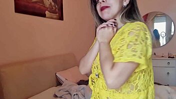 The hot babe casually arranges the room without any panties on.