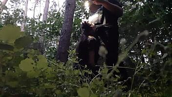 I meet my brunette friend in the forest for a secret outdoor adventure. We keep it hidden from her boyfriend to avoid getting caught.