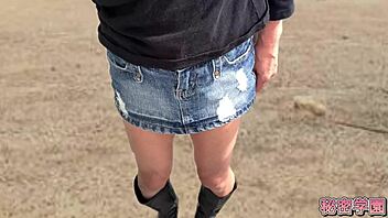 I climax with anal vibrator in miniskirt boots