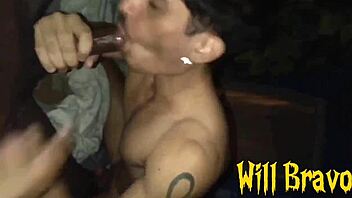 He meets this hung Angolan guy on Grindr, slobbers all over his big black cock, then takes it bareback for a creampie finish.