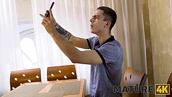 hey, this mature woman in red bra gets bonked by her own horny dude