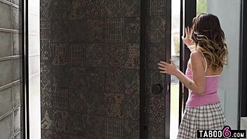 Locksmith unlocks petite virgin teen Chanel Camryn's chastity belt for hardcore fuck