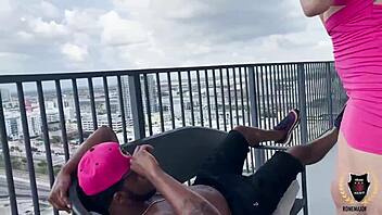 Cheerleader Kait seduces Rome Major's BBC on balcony deepthroat fuck