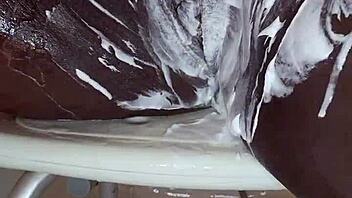 Black milf shaves wet pussy closeup orgasm