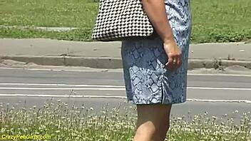 Redhead bbw milf unleashes public outdoor golden shower fetish