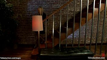 Shemale blackmails courier for hardcore anal domination and sucking