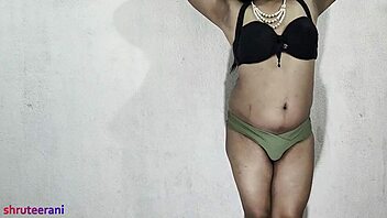 Indian Shemale Crossdresses in Olive Bikini Solo Tease