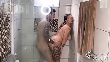 novinho loses control fucks tattooed big ass girlfriend shower