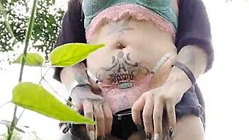 brazilian curvy girl flashes big pierced pussy outdoors for guys