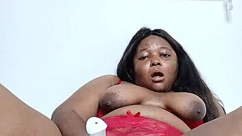 Thick hotwife shakes big ass in red lingerie, teases pussy closeup 😍🔥