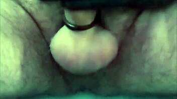 guy strokes cock hard with latex gloves and ring on