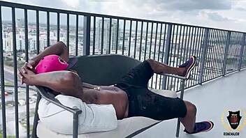 Cheerleader Kait seduces Rome Major's BBC on balcony deepthroat fuck