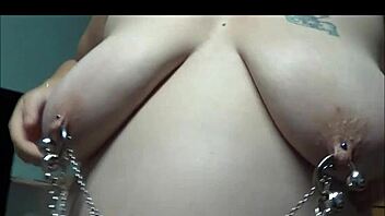 Double pierced bbw chained in bondage extreme nipple torment