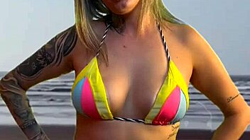 Tanned Beach Babe Teases Hard Bulge Volume