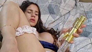 brunette amateur flashes big tits lingerie solo exhibitionist tease