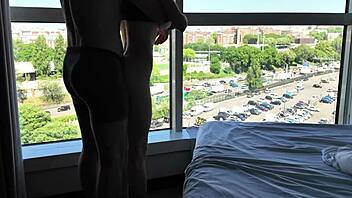 Girlfriend cheats bending over riding stranger's cock moaning