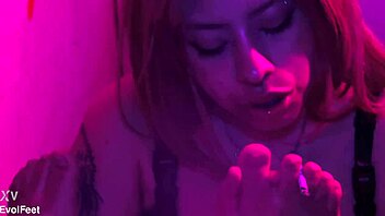 Smoking goddess feet worship deepthroat choke gagging toes